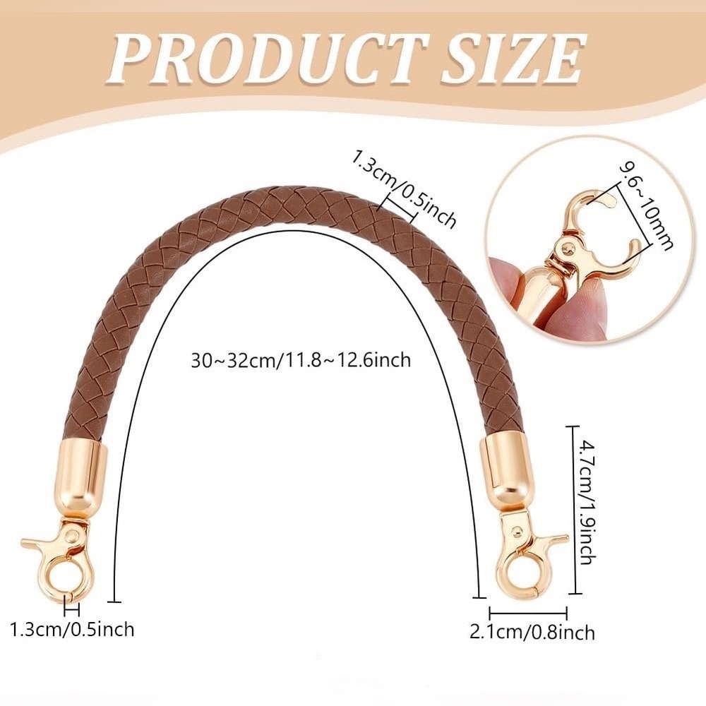 Braided Purse Handle 12 Inch Brown Faux Leather Bag Strap New (Bag not Included)